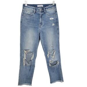 Flying Monkey Apart High Rise Mom Ripped Straight Crop Jeans Women Sz 26
